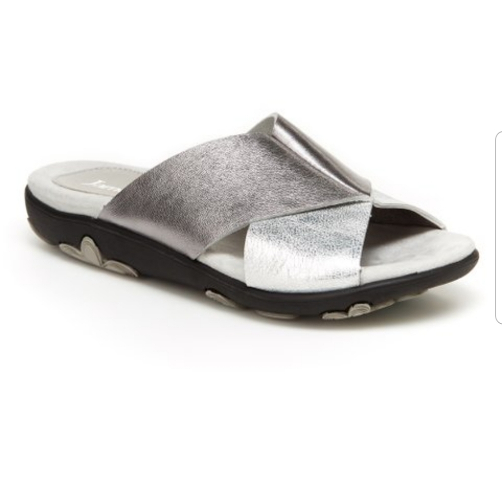 Jambu Silver & Gun metal Bloom Leather Slides